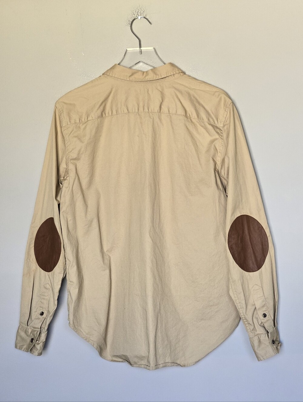 Lauren Ralph Lauren Black Label Khaki Western Safari Button-Down Leather Elbow - Picture 8 of 9